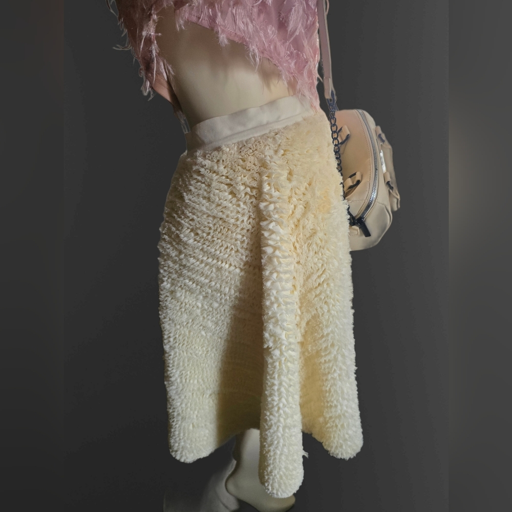 H&M Cream Textured Fringe Midi Skirt Elastic Waist Size 10 Coquette Balletcore - Picture 3 of 7